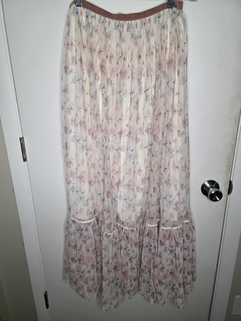Zara Floral Pleated Maxi Skirt - Pink & Cream-L